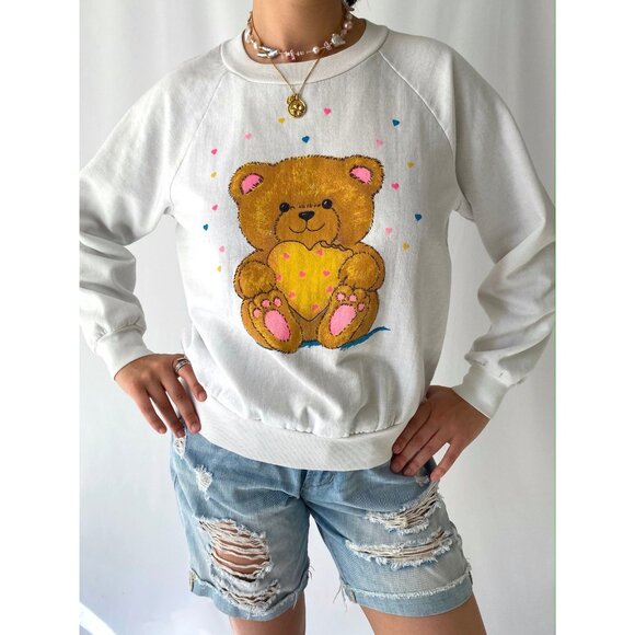90s vintage teddy bear graphic cute kidcore cartoon pullover crewneck sweatshirt - Picture 3 of 9